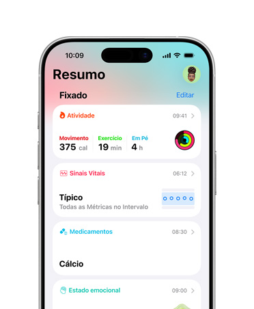 Resumo de saúde fixado no iPhone