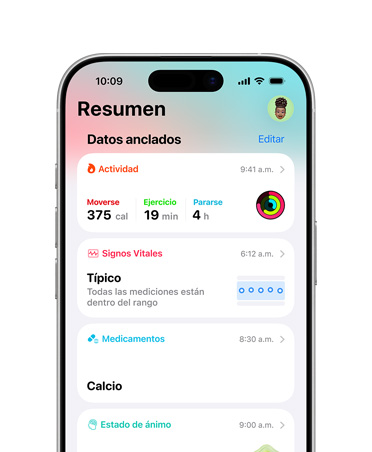 Resumen de salud destacado en un iPhone