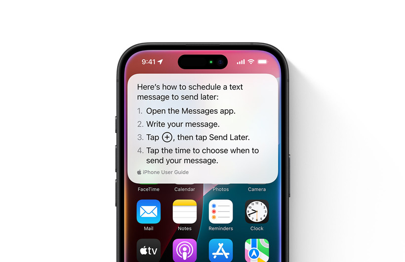 Un iPhone con le istruzioni passo passo per programmare l’invio di un messaggio