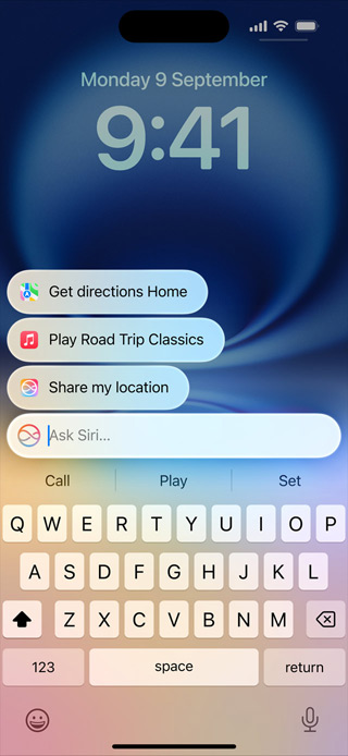 iPhone mit neu gestaltetem Siri und der Funktion «Siri Anfragen tippen».