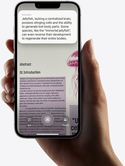 Eine Hand hält ein iPhone 16e, das die Ergebnisse einer Suche mit visueller Intelligenz zeigt.
