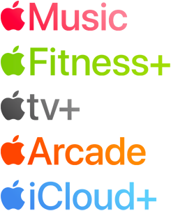 A list of Apple services: Apple Music, Apple Fitness Plus, Apple TV Plus, Apple Arcade and Apple iCloud Plus