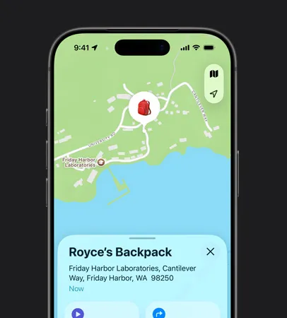 iPhone 17 Pro 的正面外觀，展示尋找 app