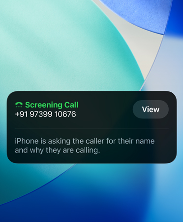 iPhone app showing Call Screening feature in use