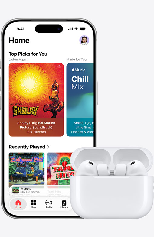 iPhone 16 playing music next to airpods