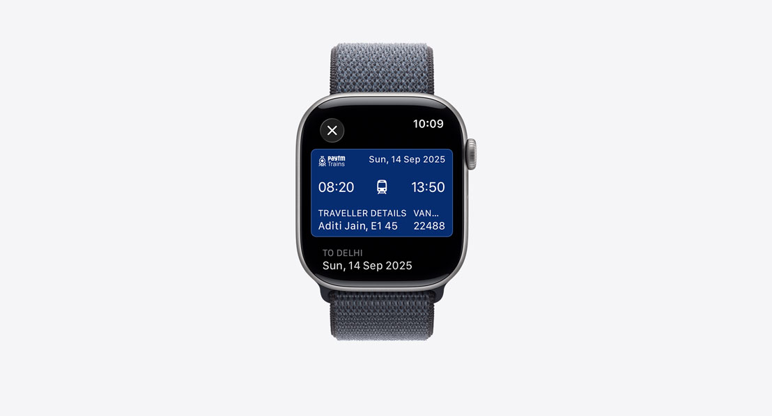 Apple Watch Series 11 devices, aluminium and titanium cases, silver, rose gold and gold colours, Apple Pay screen, Apple Card, Apple Wallet, Transit Card, home key card, Bands: Sport Loop, anchor blue colour, Sport Band, light blush colour, Braided Solo Loop, turmeric colour