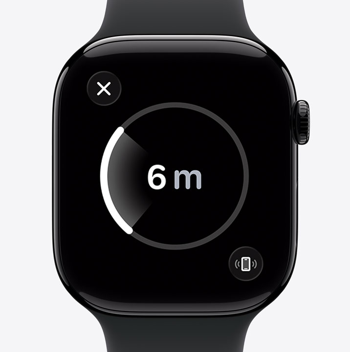 Apple Watch Series 11, aluminium case, polished jet black colour, Precision Finding screen, estimated distance to lost phone, Sport Band, black color
