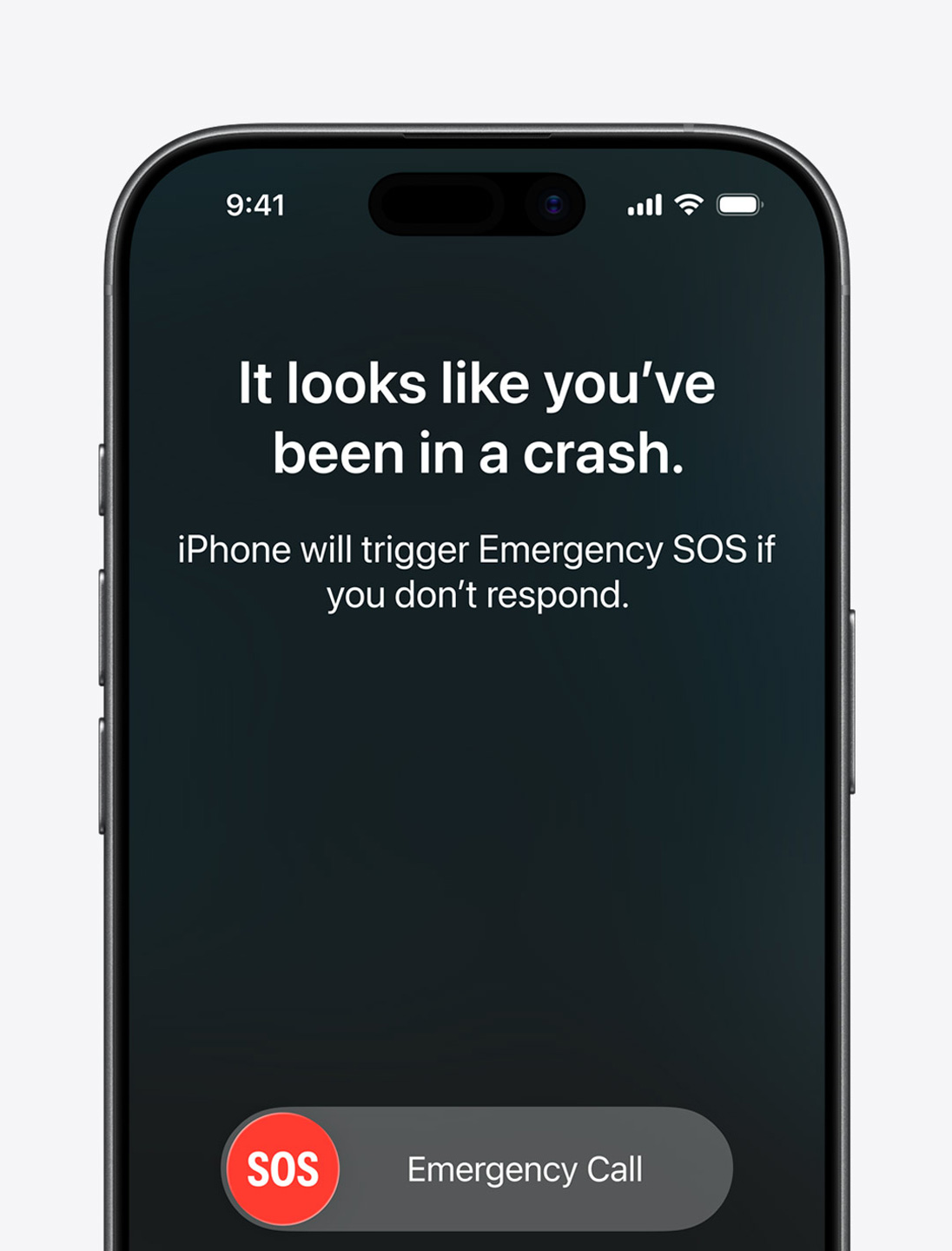 iPhone displays a safety message after automatically detecting a severe car crash.