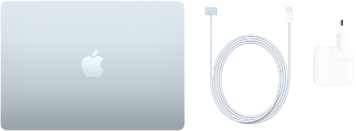 MacBook Air 13″, USB‑C–MagSafe 3 kabelis un 30 W USB‑C strāvas adapteris