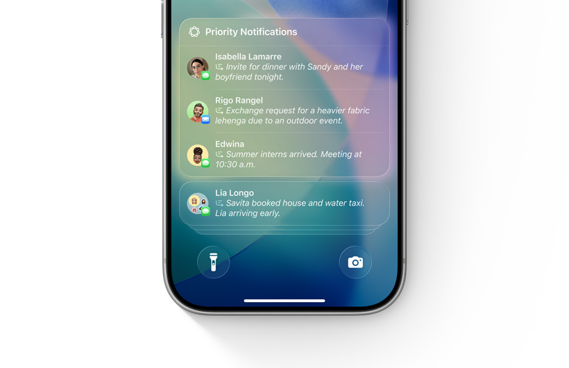 iPhone 上的通知列表，重點標示疊放於頂部的優先通知