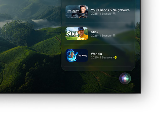 A flat screen television showing list of Apple TV+ movies and shows