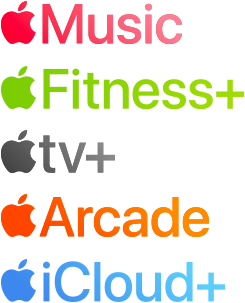 A list of Apple services: Apple Music, Apple Fitness Plus, Apple TV Plus, Apple Arcade, and Apple iCloud Plus
