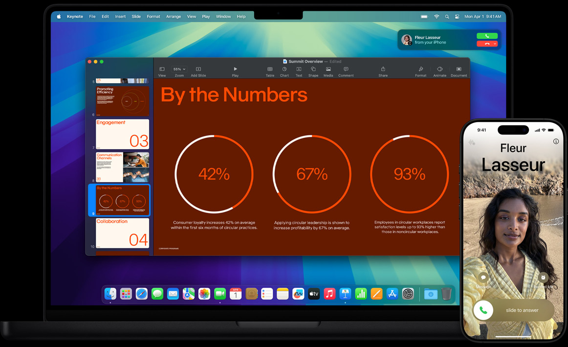 MacBook Pro lângă iPhone: utilizatorul primește o notificare pe ecranul MacBook Pro privind un apel telefonic