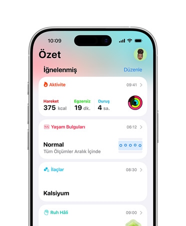 iPhone’da iğnelenmiş sağlık uygulaması özeti