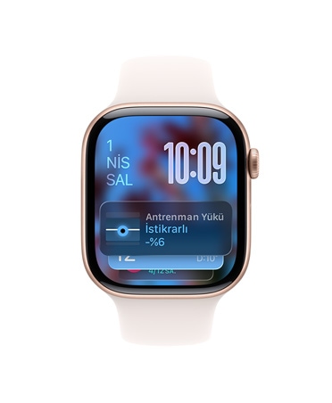 Apple Watch Series 11, roze altın rengi, alüminyum kasa, Akıllı Gruplama ipucu, bulut pembesi renkte Spor Kordon