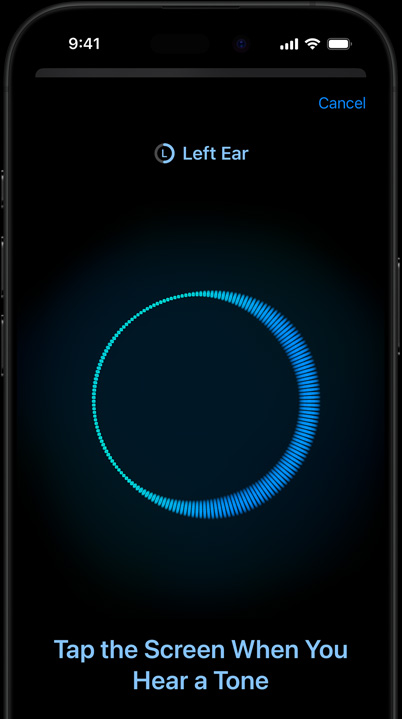 iPhone zeigt einen laufenden Hörtest