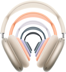 紫色 AirPods Max 罩耳式耳筒，配有耳罩軟墊、伸縮臂及頭帶