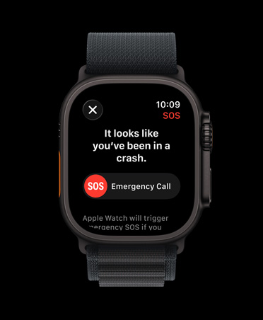 Apple Watch Ultra 3, black color, titanium case, crash detection notification, emergency call prompt, Alpine Loop, black color