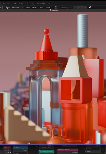 一台Mac桌面電腦，上面顯示著 Blender 應用程式。