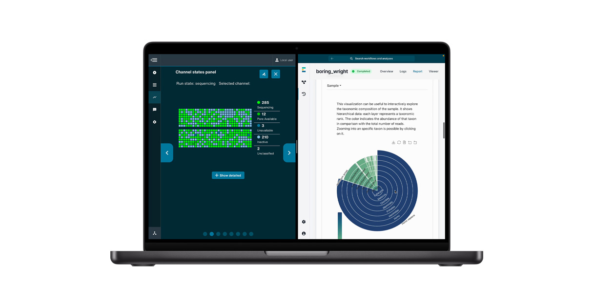 Oxford Nanopores app för dna-sekvensering visas på en MacBook.