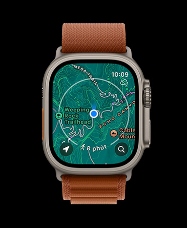 Apple Watch Ultra 3, màu tự nhiên, vỏ titan, bản đồ ngoại tuyến, chỉ đường sắp tới, dây đeo, Dây Quấn Alpine màu nâu gốm