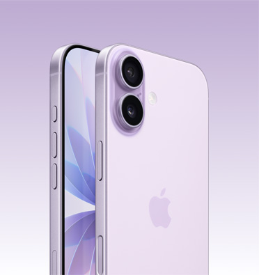 iPhone 17 màu Tím Oải Hương với một phần màn hình và góc nghiêng, cho thấy nút Tác Vụ, nút âm lượng và nút sườn. Vỏ ngoài mặt sau cho thấy hệ thống camera kép tiên tiến ở góc trên cùng bên trái.