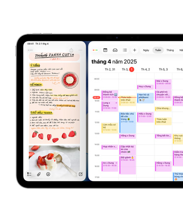 iPad, nằm ngang, bên trái màn hình hiển thị ứng dụng Nhật Ký