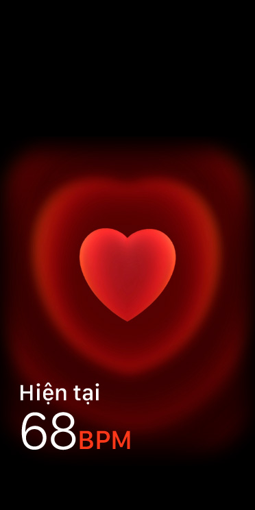 Heart Rate app, current beats per minute at 68