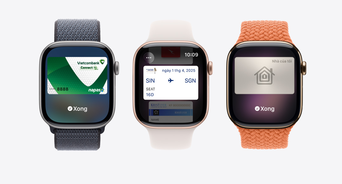 Apple Watch Series 11 devices, aluminum and titanium cases, silver, rose gold and gold colors, Apple Pay screen, Apple Card, Apple Wallet, Transit Card, home key card, Bands: Sport Loop, anchor blue color, Sport Band, light blush color, Braided Solo Loop, turmeric color